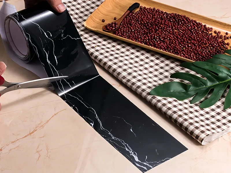 PVC skirting film with imitation tempered finish texture detail